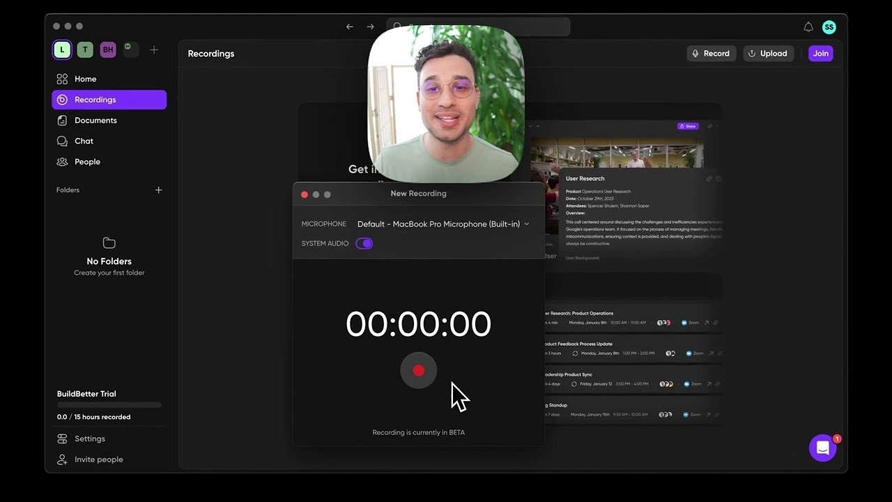 Screen recording app with countdown timer and presenter’s face overlay.